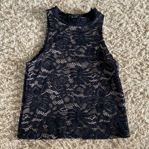 black and light pink lace tank top/cropped